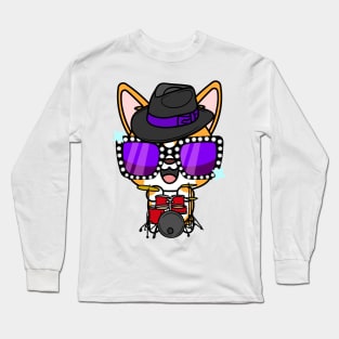 Cute Corgi jamming on the drums Long Sleeve T-Shirt